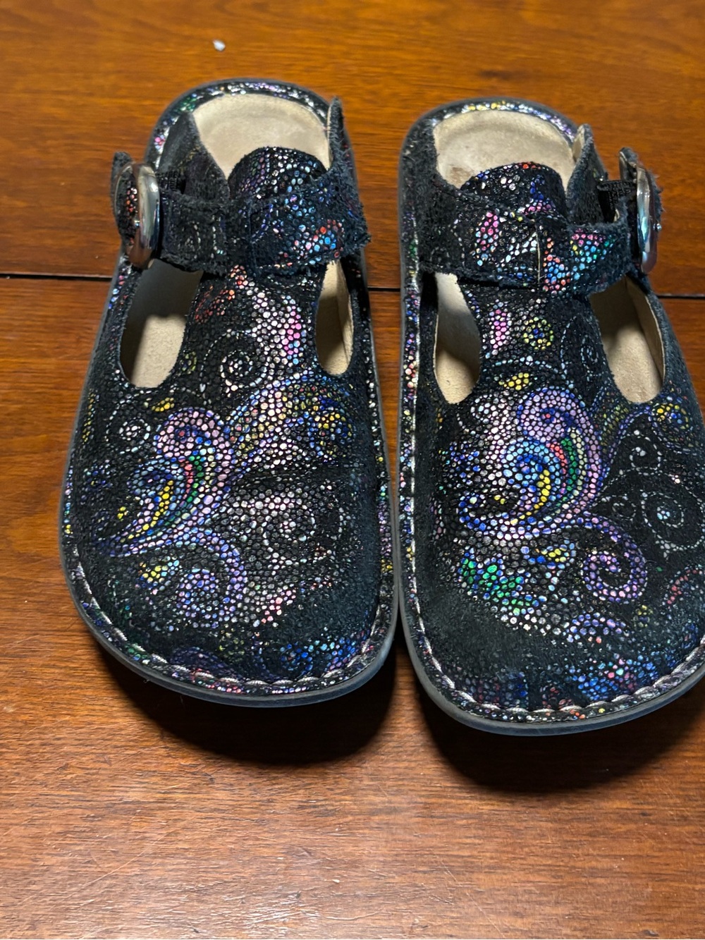 Alegria By PG Lite Leather Women’s Clogs Black/Multi Color Size Us 7-7.5 Eu 37